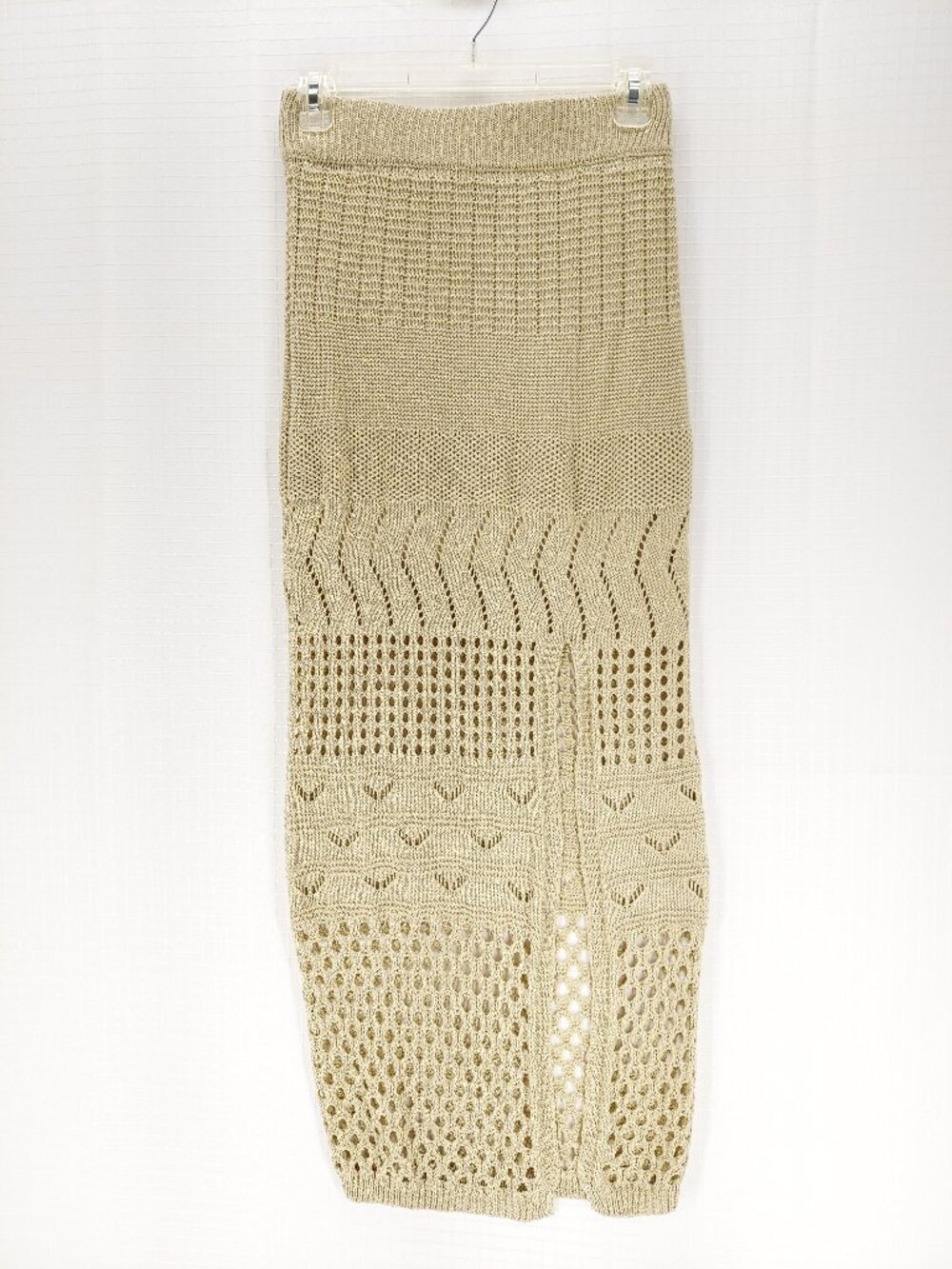 Hunter & Brown Bronze Metallic Crochet Open-Knit Boho Glam Pencil Skirt
